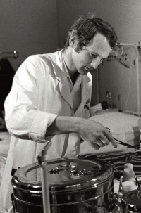 In the operating theatre at IKEM, 1976