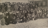 Children from Čičmany at the schoolyard druring World War Second Čičmanské, when the school was still running 