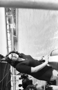 Tamara on a boat during a visit to the USSR