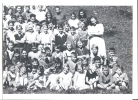 Jewish children during a spa stay near Schaffhausen (Switzerland). Pavel, second from left, second row from the bottom.1947