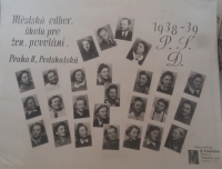 The school tableau from 1939. Věra, on the photograph in left column, central row, right.