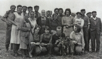 Dožínky (harvest home) in JZD, Marie is at the bottom in the middle, the '60s