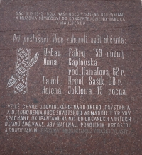 Memorial plaque - April 6, 1945, four local villagers were murdered