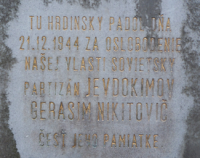 the grave of a shot Russian partisan in Trstena - detail of the plaque