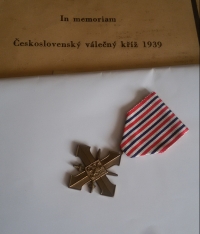 Czechoslovak War Cross from 1939 granted in memoriam to František Kosík