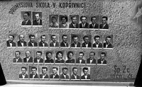 Graduation photo board of the 1961 class of the technical school in Kopřivnice; Antonín Brázdil is second from right in the bottom row