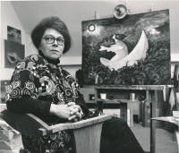 Božena Krejčová in the atelier, Červený mlýn, 1986
