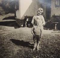 With her brother Václav in Veřovice in 1944