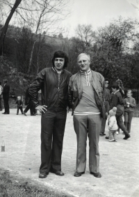 With his friend 1970s