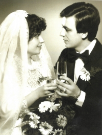 A wedding photo with his wife Eva, 1980 