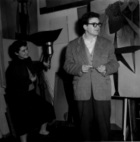Mikuláš and Emila Medek in the studio of the painter Čumpelík, Prague Letná 1967
