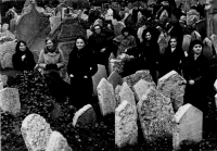 The group competing for the title Brigade of Socialist Labour in a Jewish cemetery, Eva Kosáková is second from the right at the back, 1977