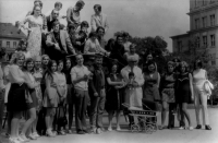 With her schoolmates from Secondary School of Arts and Crafts, top first left wearing glasses, 1972