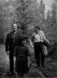 Grandfather Josef Tláskal on the left, Eva Kosáková and father Mikuláš Medek on a trip in 1958