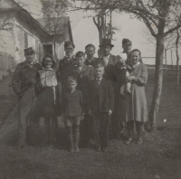 The Vaníček family with English soldiers, May after liberation, 1945
