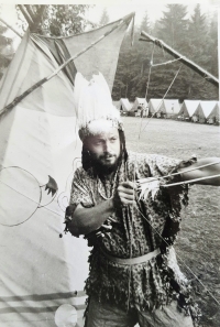 Petr Bratský at the camping site of tourist youth group in Böhmerwald in 1988