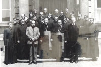 Graduation at the faculty, memorial with fellow students - bottom center Bishop Tomášek, Litoměřice, 1975