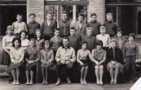 Milan Čejka first from the left in the top row - school photo, Libice nad Cidlinou, 1964