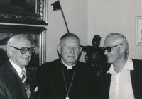 Rudolf Fendrych (on the right), Emil Ludvík (on the left) and cardinal Tomášek (in the middle), first half of the 1980s