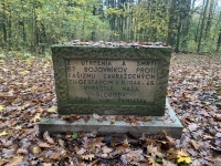 pamätník obetiam v Dušovej doline na Brezine v Trenčíne na mieste, kde nacisti zavraždili a do masových hrobov zahrabali 69 obetí