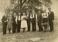 Mária at a wedding in Soblahov - second from right