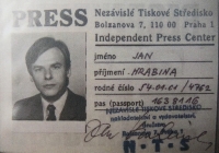 Pass of the Independent Press Center, where Jan Hrabina worked during the Velvet Revolution