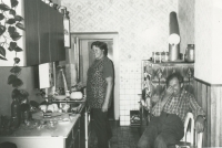 Josef Vopařil with his daughter in the kitchen in Makov
