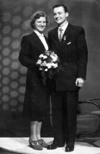 The newly wed Mrs. and Mr. Kopáček. 1954