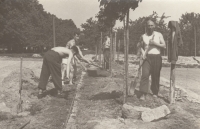 Mid-50s, building a stadium in Chrast, father first from the right
