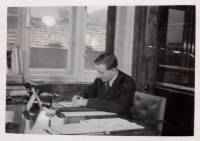 Miroslav Frank in his office in a department store, July 20, 1944