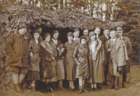 The Schebek family in a park; Jan Schebek and Alfred Schebek standing the second and fourth from right, respectively, 1931