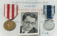 Josef Veverka, medal for participation in the second national resistance, 1947