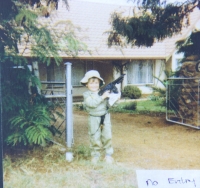One of Peškas' sons in front of their house in Germiston
