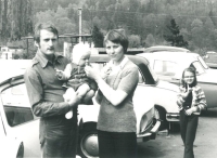 With her husband and daughter Ema, 1974