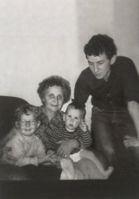 Mother with her grandchildren Bradley and Philip, son Zdenek, visiting Canada, 1975
