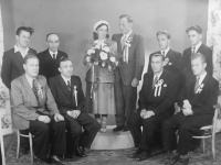 Brothers Alois and Ruda standing on the right, father Albert standing leftmost, and brother Herbert Hirnich sitting down in front of him 