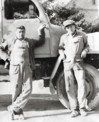 With his father as a driver's assistant at the JZD 

