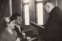 Priest Jaroslav Opočenský is marrying Josef and Anna, Chotiněves 