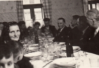 Josef and Anna's wedding, in the foreground Anna's grandmother, the newlyweds Vlk in the background, Chotiněves 1956