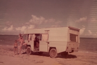 Pechouš family with other Czechs and van by the sea, the 1970s	