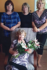 Júlia Hlavatá with her daughters, celebrating her 80th birthday 
