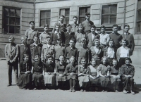 Anna Vyoralová (third from right in the bottom row) in school photo