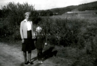 With mother on her way to school, 1969