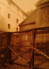 Barbed wire in front of Kounic's dormitories during the war