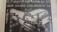 The graduation photo board of the year in which Alice Mayerová graduated from the secondary industrial school in Karviná. She was one of three girls to study mining engineering. Pictured in the front row, first from the left