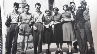 Alice Mayerová - third from the right - pictured in 1951 with classmates from the secondary industrial school