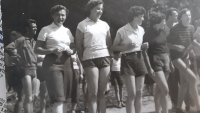 Alice Mayerová - in the shortest trousers - on holiday in the Tatras, in 1956