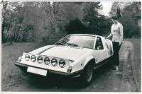 Wife Jarmila with a Škoda 110 Super Sport prototype at the castle in Kvasiny, early 1970s