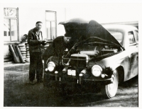 Father Bohuslav (left) and uncle Vendelin at work in the car factory in Kvasiny, 1950s