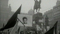 The funeral procession on Wenceslas Square